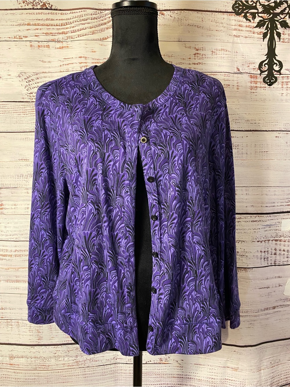 Rafaella Purple Printed Button-Front Top Sz-XL